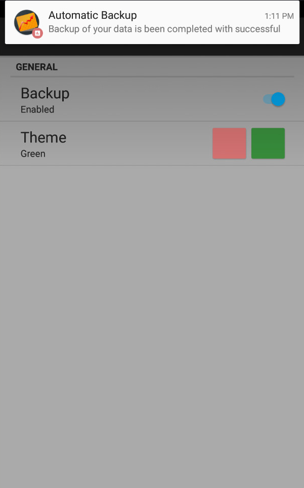 DataTracker settings screen