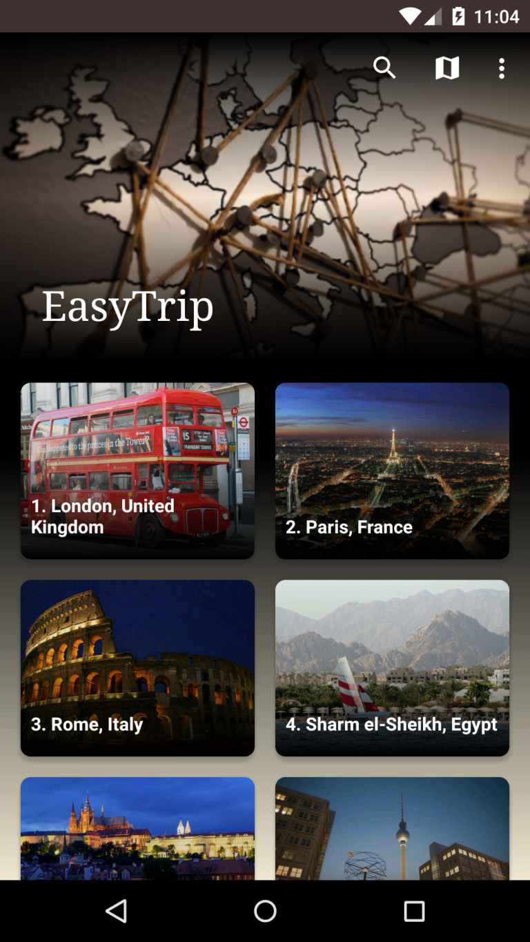 EasyTrip screen showing a list of destinations